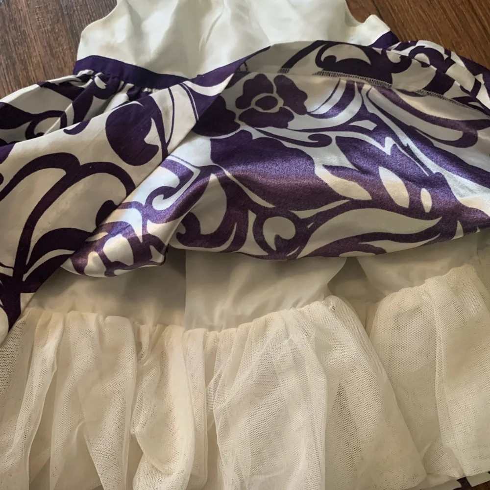 Gymboree Dress size 12-18 months, layered cream top purple abstract pattern